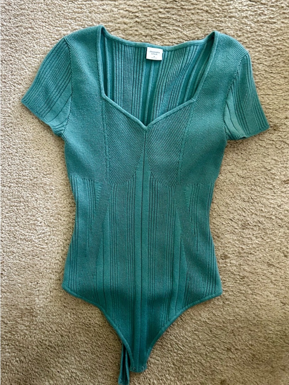 Abercrombie & Fitch Teal Ribbed Short-Sleeve Bodysuit